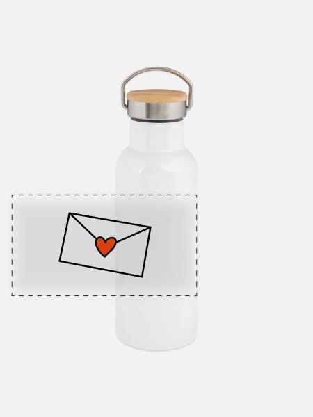 Brief Herz dreifarbig - Panorama Thermosflasche mit Bambusdeckel - Weiß - Vorne