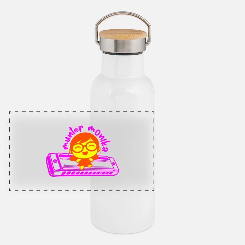 munter monika dancing on the mundharmonika pink Panorama Thermosflasche mit Bambusdeckel