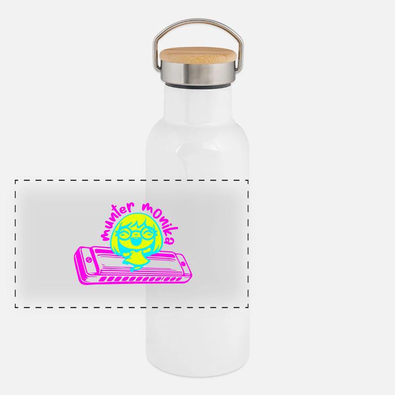 munter monika dancing on the Mundharmonika Panorama Thermosflasche mit Bambusdeckel