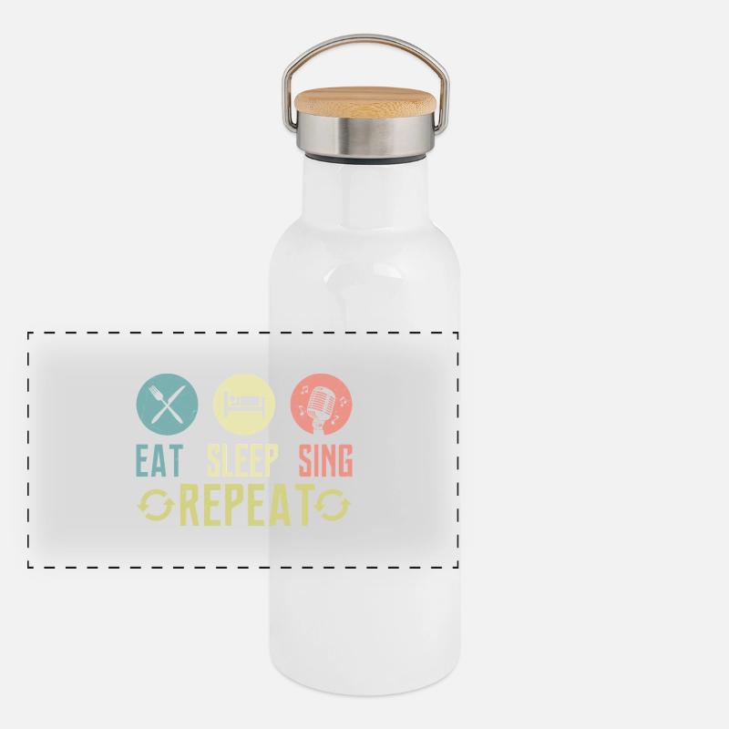 Eat Sleep Sing Repeat Singer Singing Panoramic Thermal Bottle with Bamboo Lid