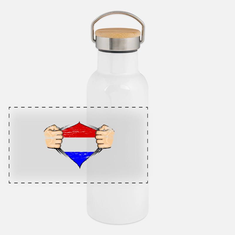 Design du drapeau de la Hollande utilisé Gourde isotherme avec bouchon en bambou