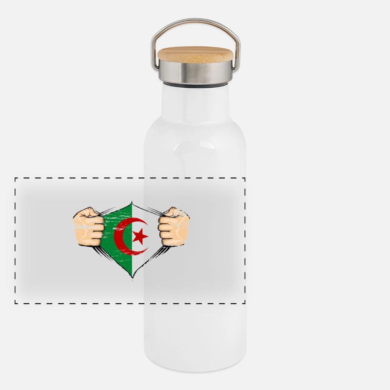 Drapeau de l’Algérie utilisé Gourde isotherme avec bouchon en bambou