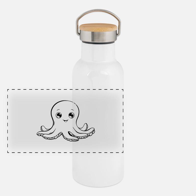 Okotpus mignon comme illustration vectorielle Gourde isotherme avec bouchon en bambou