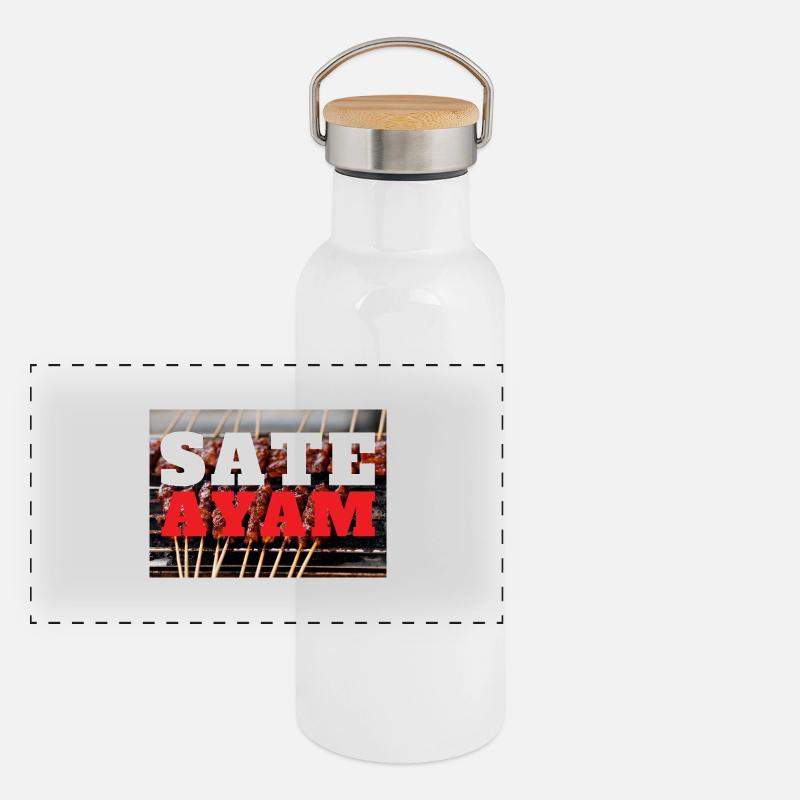 INDONET Sate Ayam print - Panoramic Thermal Bottle with Bamboo Lid - white