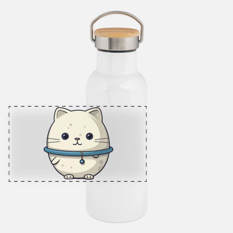 Space Cat Illustration Panoramic Thermal Bottle with Bamboo Lid