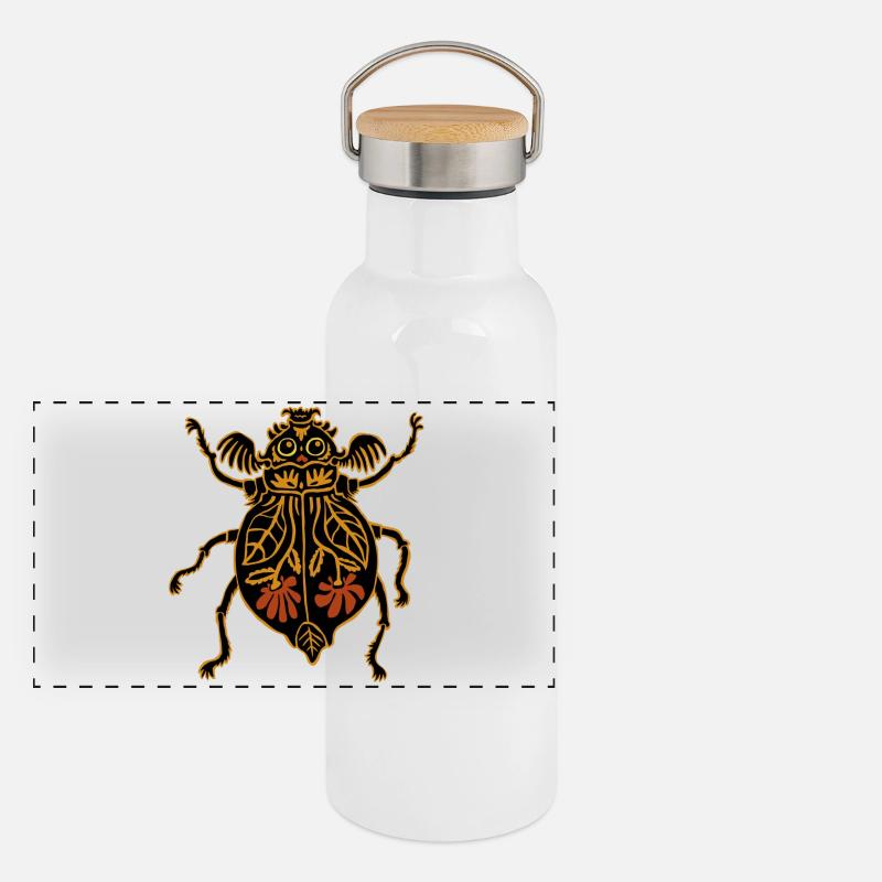 bunter Blumenkäfer Panorama Thermosflasche mit Bambusdeckel