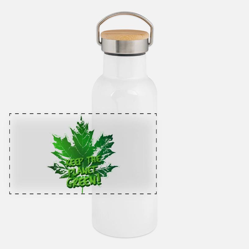Leaf (Keep Green, lettering) Panoramic Thermal Bottle with Bamboo Lid
