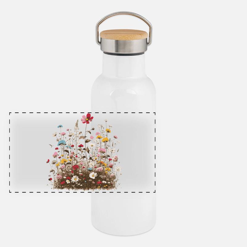 fragrant colorful flower meadow spring blossoms herbs Panoramic Thermal Bottle with Bamboo Lid