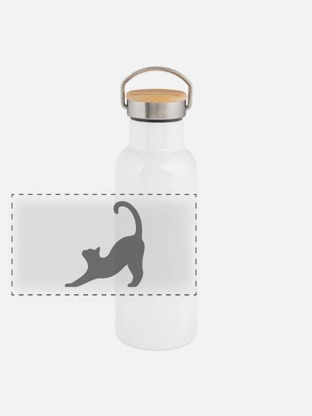 Katze grau - Panorama Thermosflasche mit Bambusdeckel - Weiß