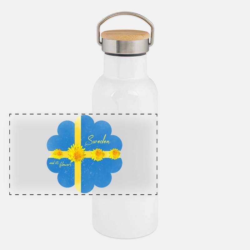 Sweden Flowers Midsummer - Panoramic Thermal Bottle with Bamboo Lid - white