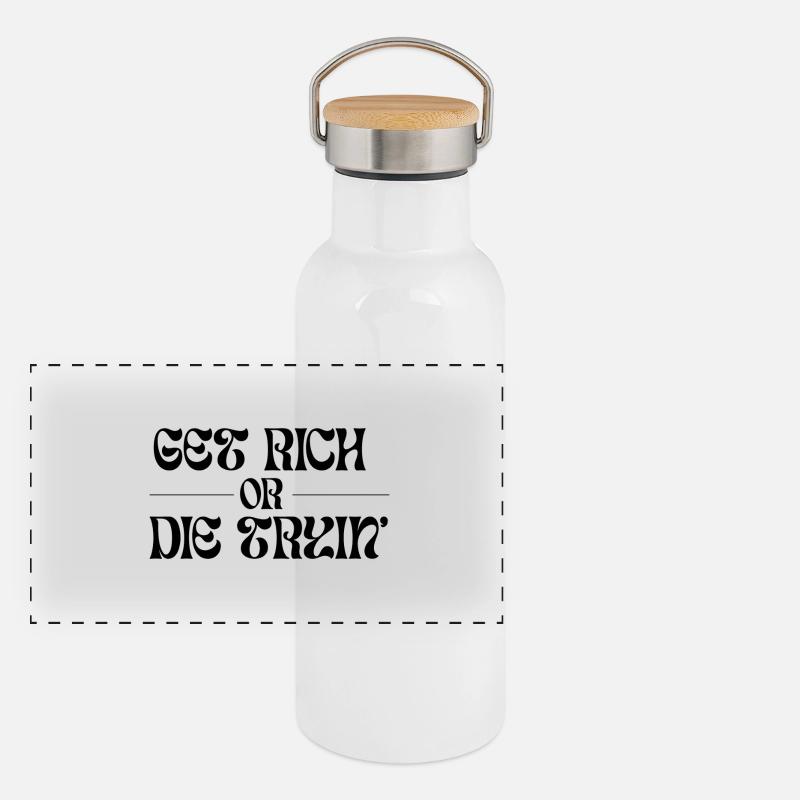 Police graphique avec des éléments tribaux Gourde isotherme avec bouchon en bambou