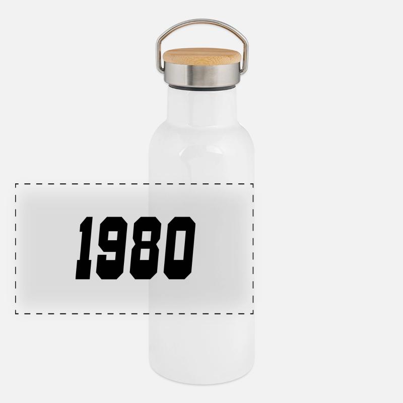 1980 - Panorama Thermosflasche mit Bambusdeckel - Weiß