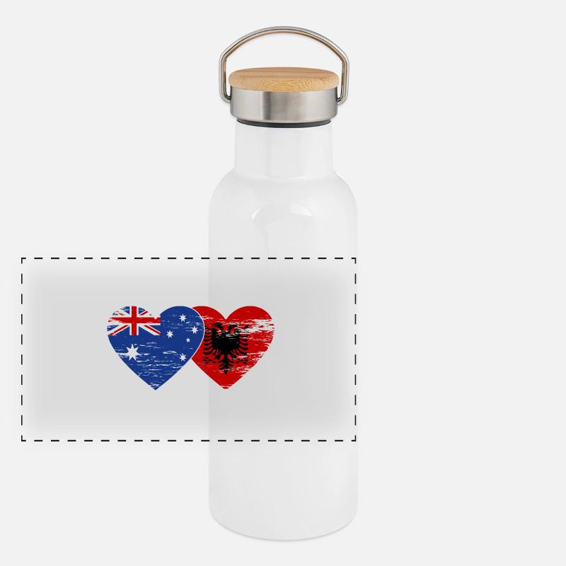 Australie Albanie drapeau coeur utilisé Gourde isotherme avec bouchon en bambou