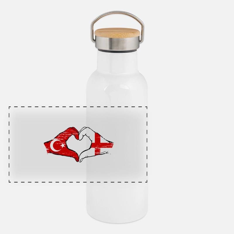 Turkey England Flag Hands Heart Shape Used Panoramic Thermal Bottle with Bamboo Lid