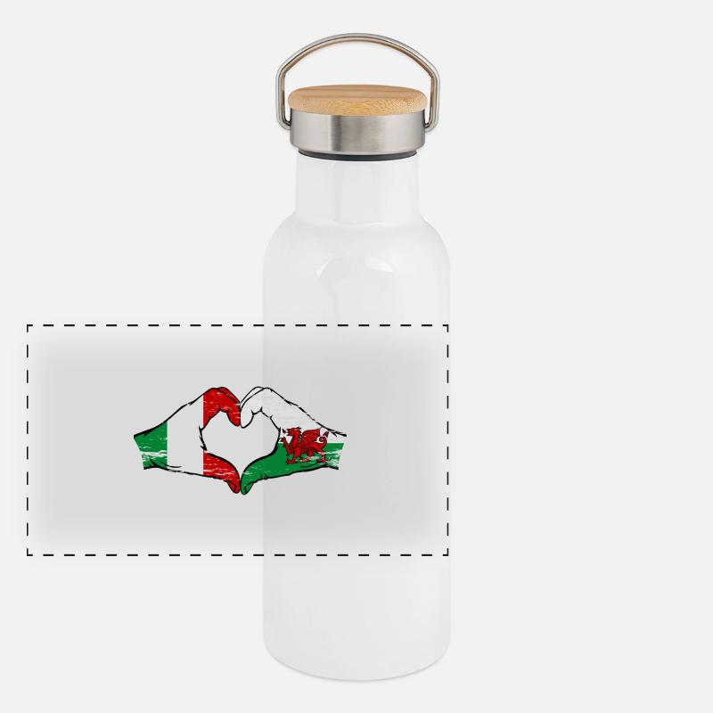 Italy Wales flag hands heart shape used Panoramic Thermal Bottle with Bamboo Lid