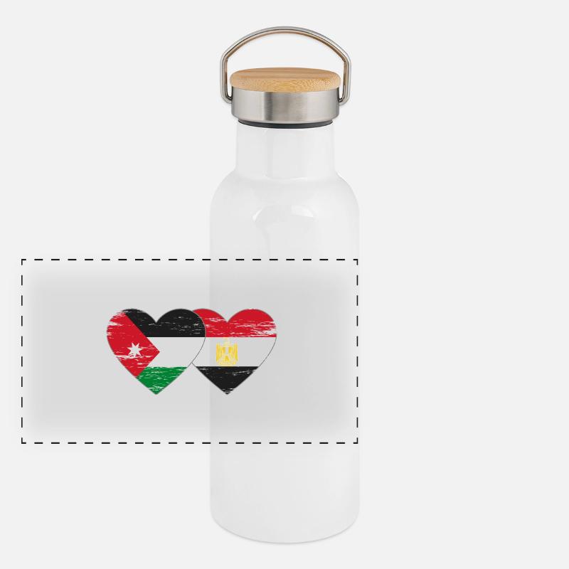 Jordanie Égypte Drapeau Coeur Utilisé Gourde isotherme avec bouchon en bambou