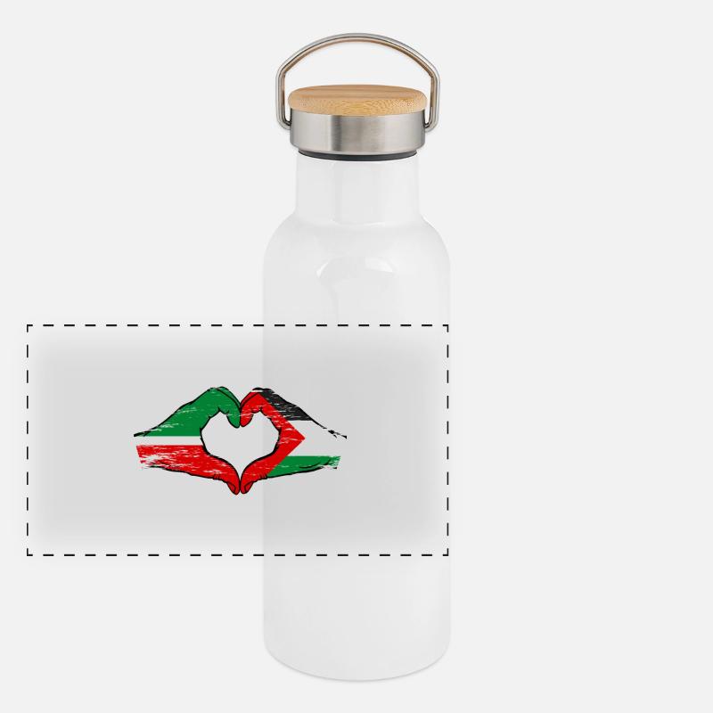 Tatarstan Palestine drapeau mains forme de coeur utilisé Gourde isotherme avec bouchon en bambou