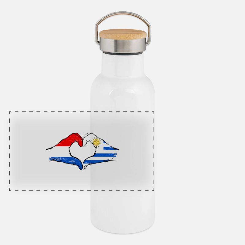 Holland Uruguay Flag Hands Heart Shape Used Panoramic Thermal Bottle with Bamboo Lid