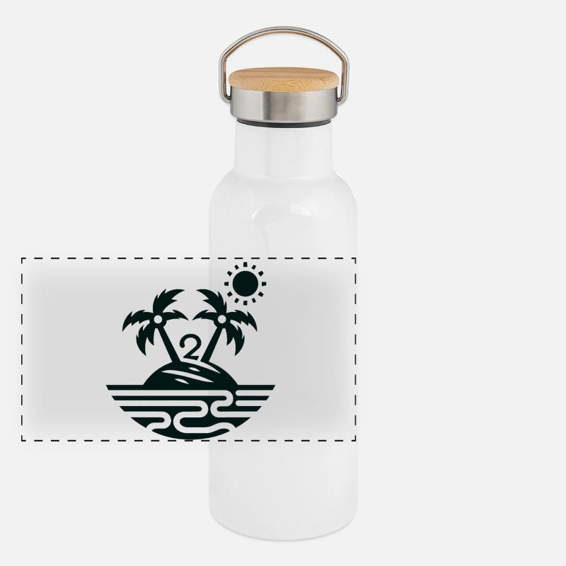 Island with 2 palm trees Panoramic Thermal Bottle with Bamboo Lid