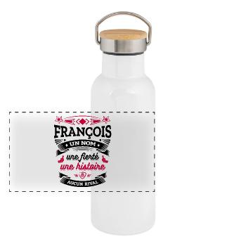 FRANÇOIS UN NOM UNE FIERTÉ AUCUN RIVAL - Gourde isotherme avec bouchon en bambou - blanc - Devant