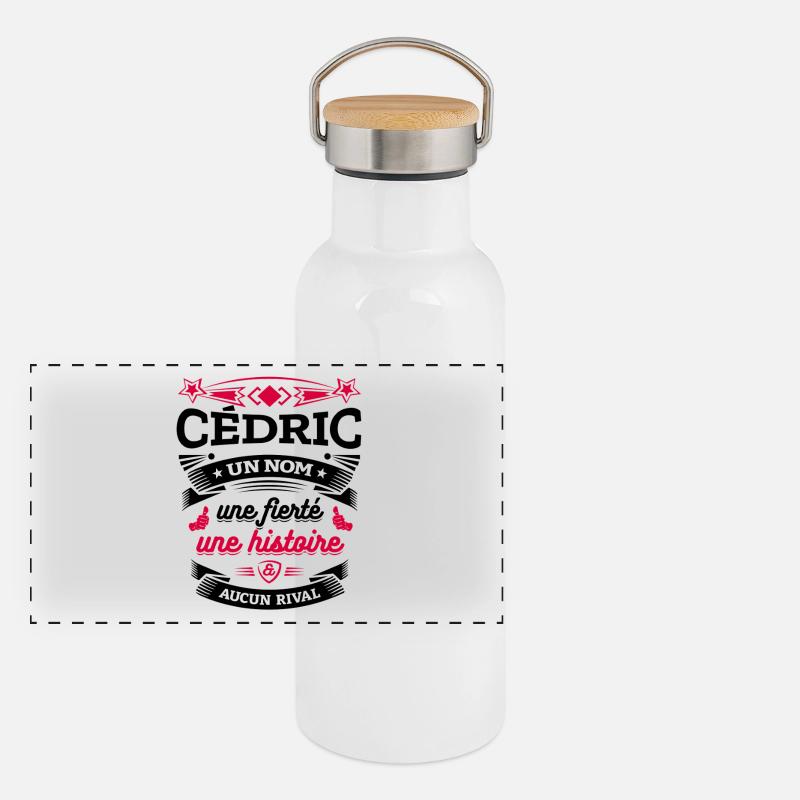 CÉDRIC UN NOM UNE FIERTÉ AUCUN RIVAL Gourde isotherme avec bouchon en bambou