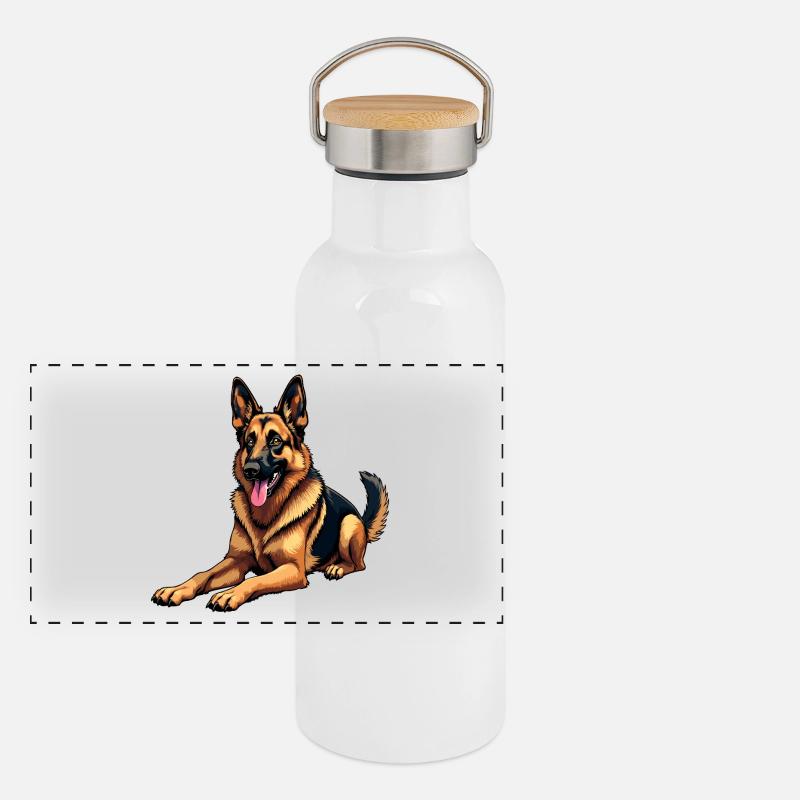 Deutscher Schäferhund German Shepherd dog Owczarek Panorama Thermosflasche mit Bambusdeckel