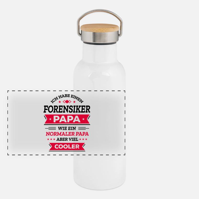 FORENSIKER PAPA - COOLER ALS NORMAL, VATERTAG - Panorama Thermosflasche mit Bambusdeckel - Weiß