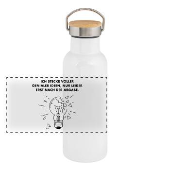 Idee (Dunkel) - Panorama Thermosflasche mit Bambusdeckel - Weiß - Vorne