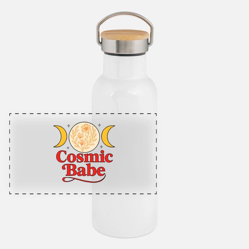 Cosmic Babe – Moon Design in Red & Yellow Panoramic Thermal Bottle with Bamboo Lid