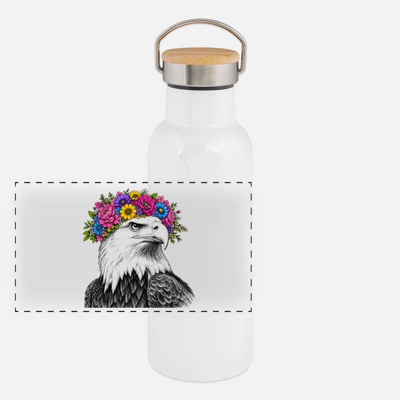 Flower Crown Eagle Portrait Panoramic Thermal Bottle with Bamboo Lid