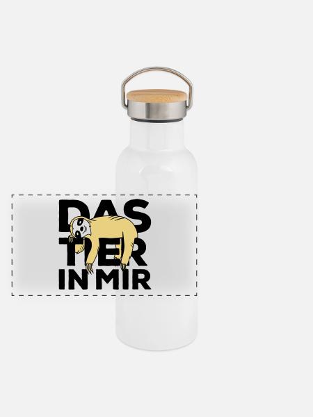 Raise the animal in me Faultier - Panoramic Thermal Bottle with Bamboo Lid - white - Front