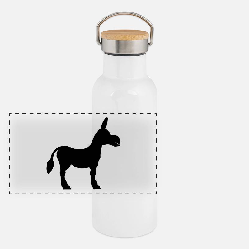 Esel - Panorama Thermosflasche mit Bambusdeckel - Weiß