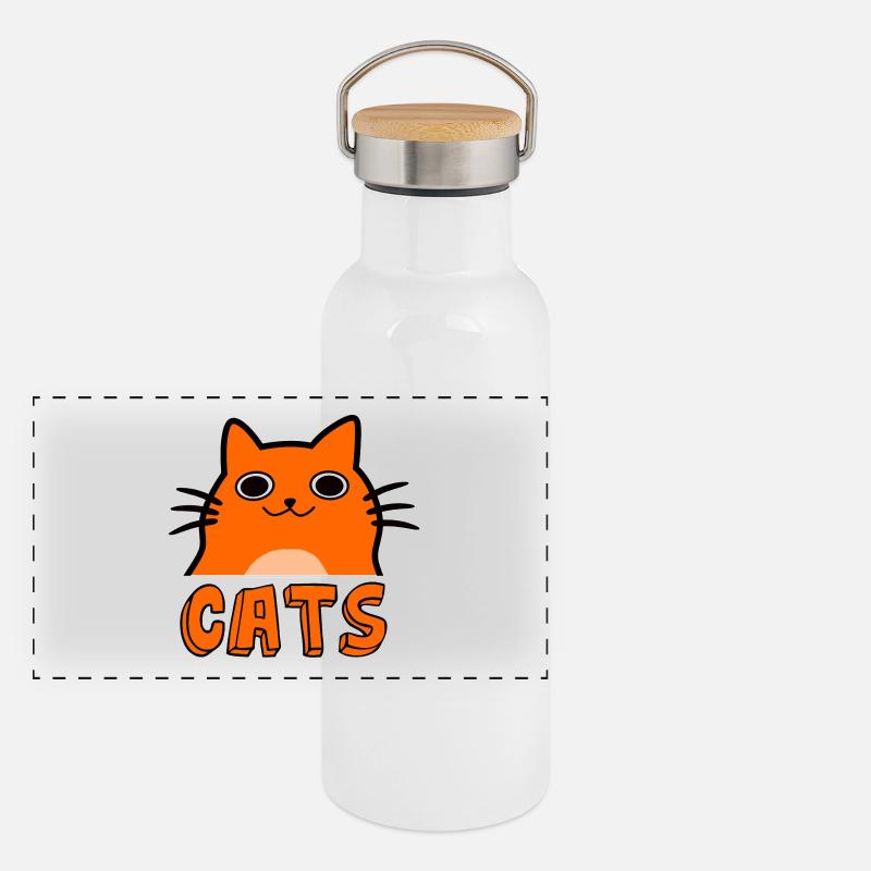 Süße Comic Katze Panorama Thermosflasche mit Bambusdeckel