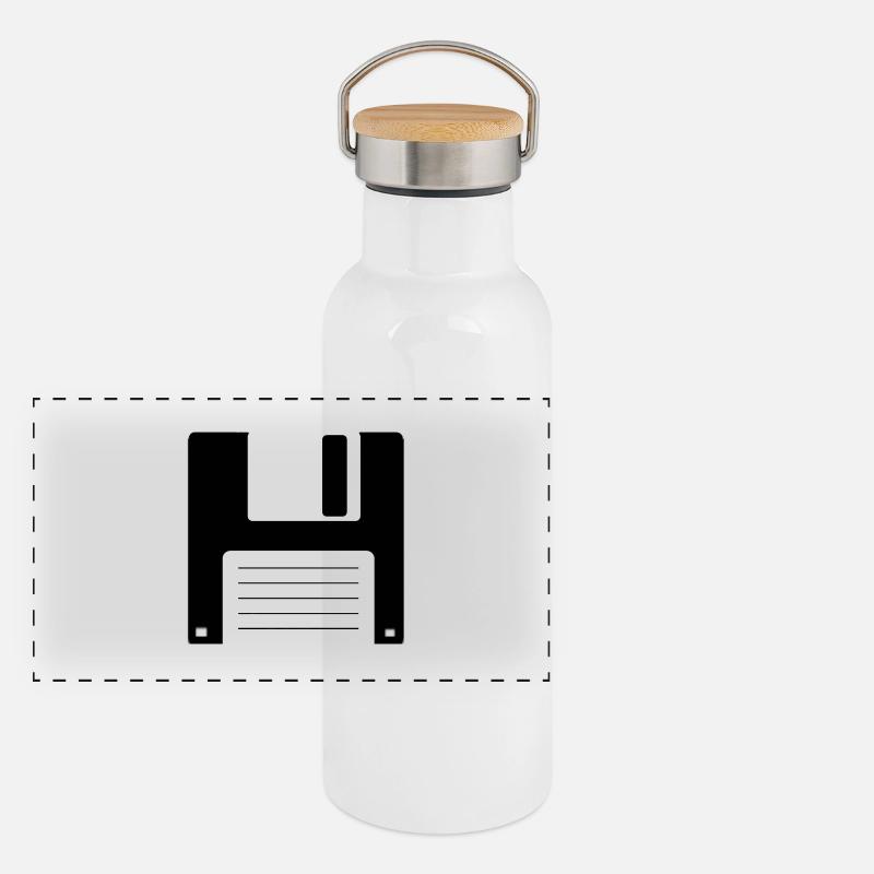 Disquette, disquette, vieux, école, retro, ordinateur, conception Gourde isotherme avec bouchon en bambou