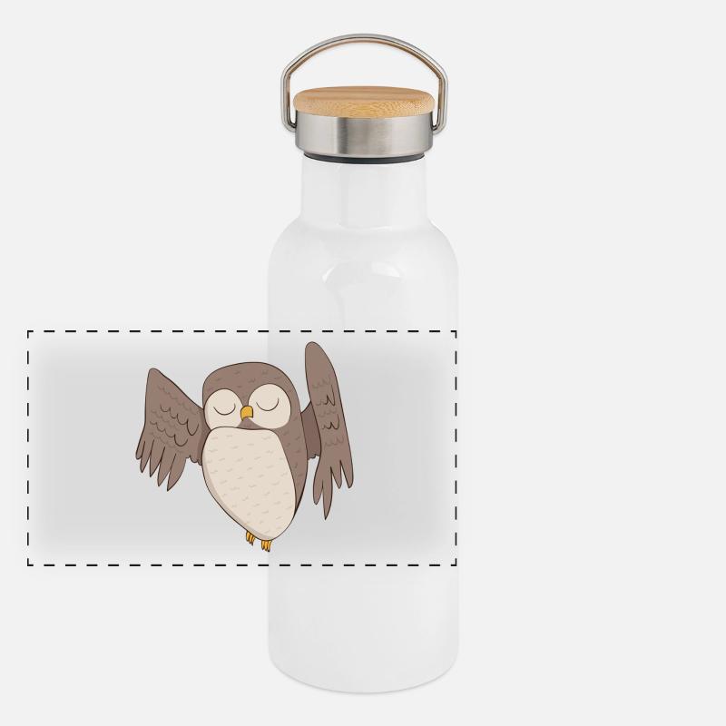 Eule Kauz Panorama Thermosflasche mit Bambusdeckel