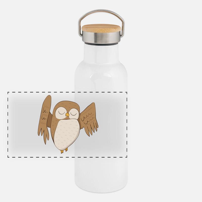 Uhu Eule Panorama Thermosflasche mit Bambusdeckel