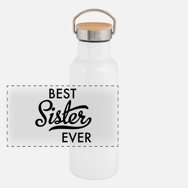 Beste Schwester Panorama Thermosflasche mit Bambusdeckel