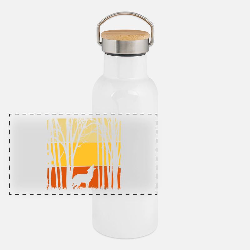 Sunset with wolf in the forest Wolves Nature Panoramic Thermal Bottle with Bamboo Lid