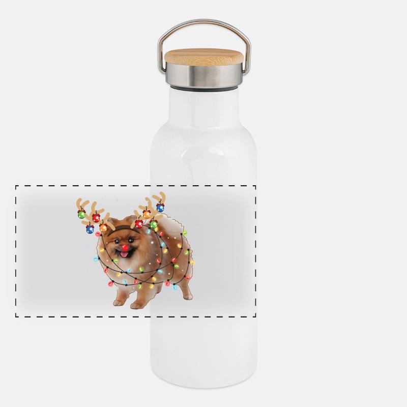 Christmas Pomeranian Lover Xmas Dog Present Panoramic Thermal Bottle with Bamboo Lid