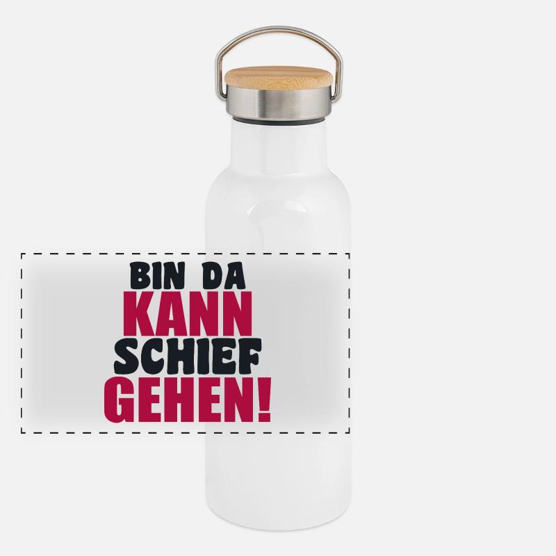 bin da kann schief gehen lustiger humor Spruch Panorama Thermosflasche mit Bambusdeckel
