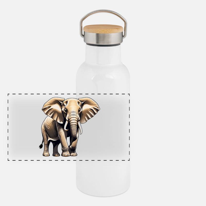 Elefant - Tier Design Panorama Thermosflasche mit Bambusdeckel