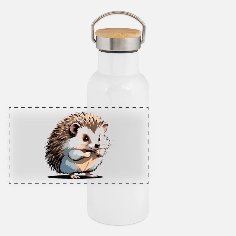 hérisson - Autocollant animal mignon Gourde isotherme avec bouchon en bambou