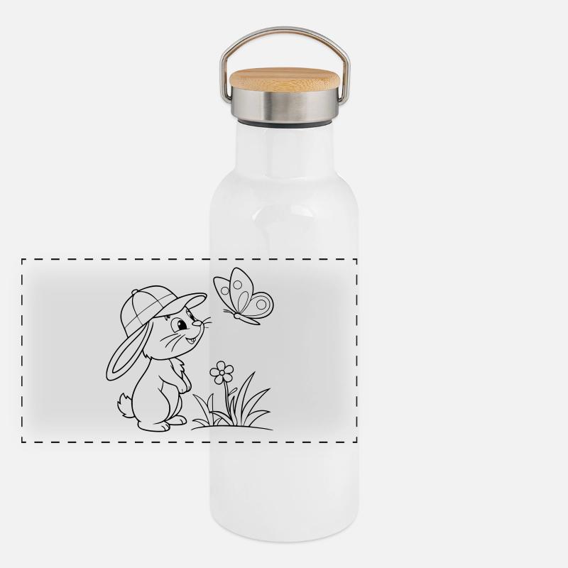 Hase Häschen mit Kappe Panorama Thermosflasche mit Bambusdeckel