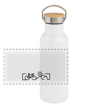 Fahrrad - Panorama Thermosflasche mit Bambusdeckel - Weiß - Vorne