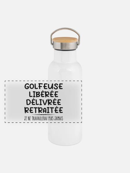 Golfer feiert Ruhestand mit Humor Geschenk - Panorama Thermosflasche mit Bambusdeckel - Weiß - Vorne