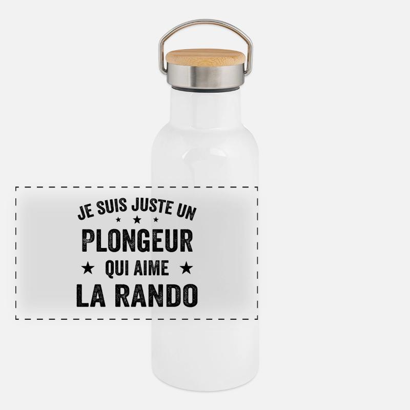 Fier d’être Plongeur et Passionné de Randonnée Gourde isotherme avec bouchon en bambou