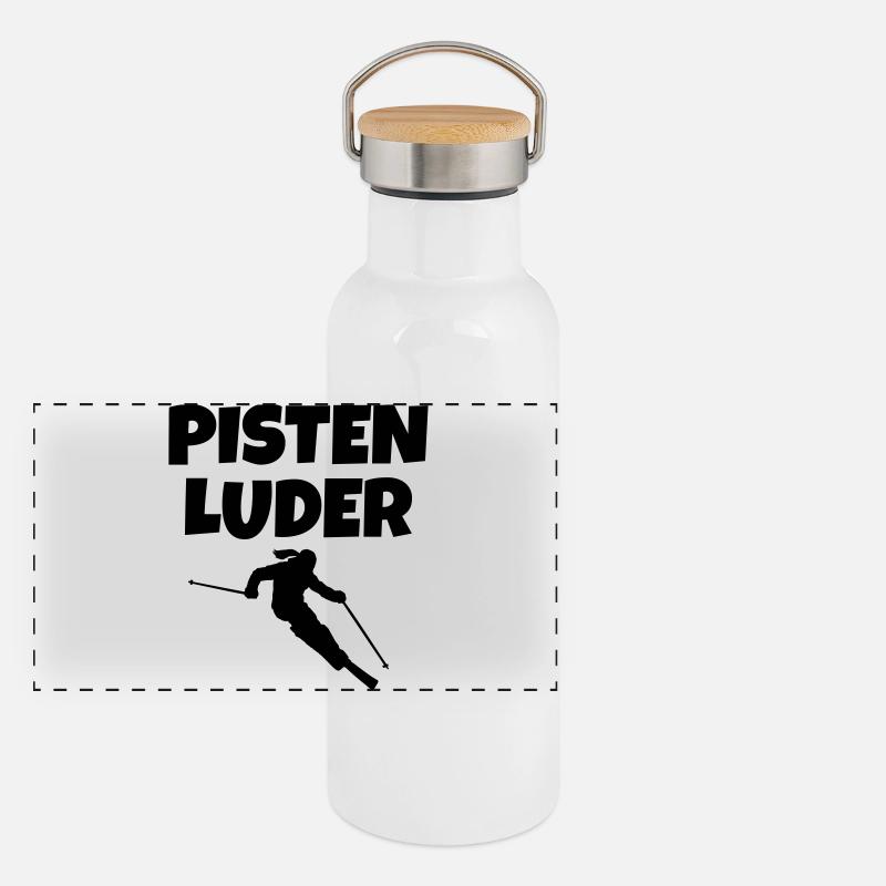 Pistenluder Apres-Ski Skifahrerin Panorama Thermosflasche mit Bambusdeckel