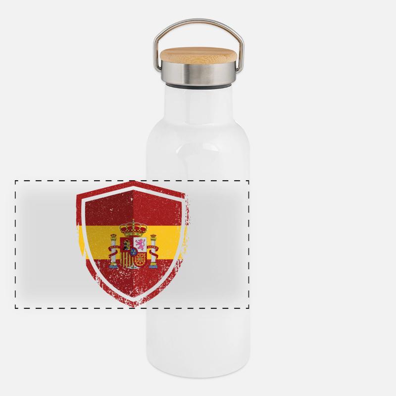 Spanischer Schildwappen Panorama Thermosflasche mit Bambusdeckel