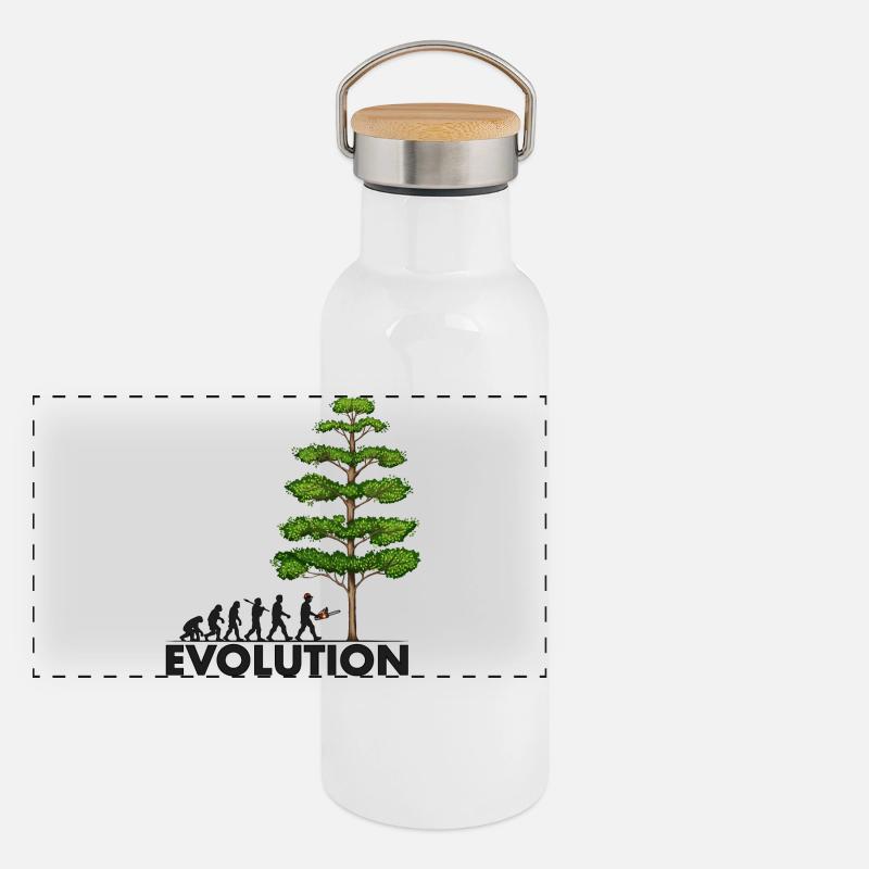 Chainsaw Evolution Gray Big Tree Panoramic Thermal Bottle with Bamboo Lid