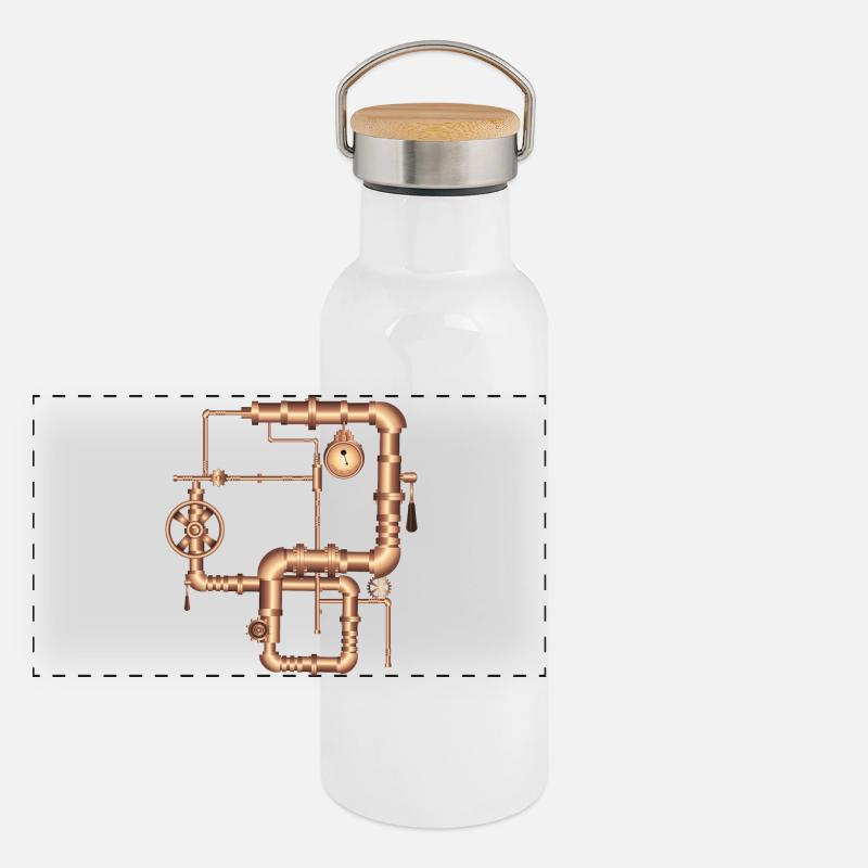 Steampunk style in steam engine look Panoramic Thermal Bottle with Bamboo Lid